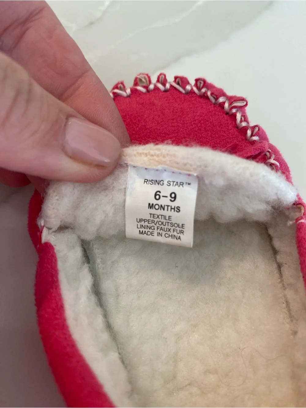 Rising Star Girls Pink Moccasin Slippers Faux Fur Lined Slip On Bow 6-9M